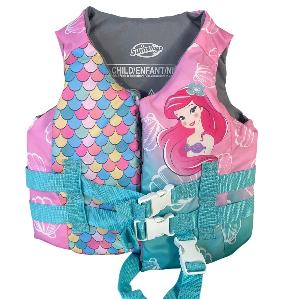 SwimWays Disney Little Mermaid Ariel Kids Swim Vest Life Jacket PFD 33-55lbs